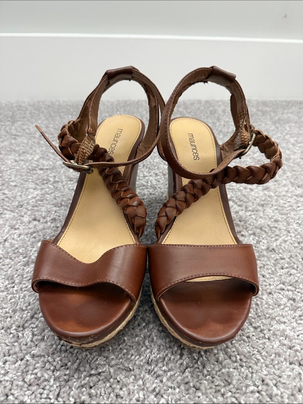 Maurices Brown Braided Ankle-Strap Wedge Sandals